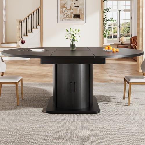 Round extendable dining - dining, table