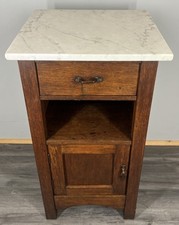 Bedside Table Antique French Style Oak with Marble Top Cabinet LOT 4339