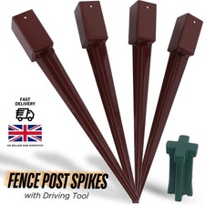 Fence Post Spikes (75x75x750mm) with Holder & Driving Tool, Metal Post Support
