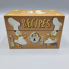 Vintage Stylecraft Recipe Box W/ Chef Design & Gold Accents Metal Made In USA