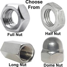 M3 M4 M5 M6 M8 M10 M12 M16 NUTS FULL HALF DOME LONG NUT TO FIT METRIC SCREWS BZP