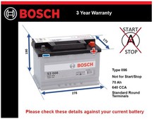 Car Battery S3008 Bosch 096 640A 70Ah 3Yr Warranty 278x175x190