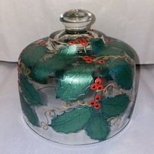 Smithereens Hand Painted Glass Cheese Dome Cover - Christmas Holiday Holly