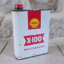 Vintage SHELL X-100 Multigrade Oil can tin old antique France white garage