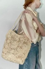 ZARA TOTE SHOPPER BAG HANDBAG STATEMENT CREAM CROCHET EMBROIDERED BOHO 
