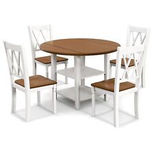 5 pcs Dinning Table Set Kitchen Furniture Round Drop Leaf Dining Table 4 Chairs