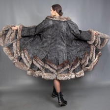 16469 NEW GLAMOROUS REAL SILVER FOX LEATHER COAT FUR SWINGER BEAUTIFUL SIZE 2XL