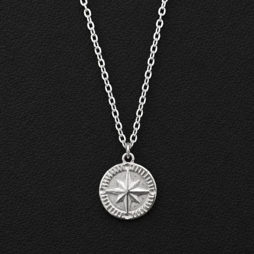 Men silver compass necklace - men's,