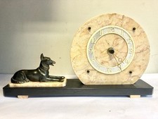 Wonderful Pink Art Deco Mantle Clock Garnitures German Shepherd Dog Marble READ