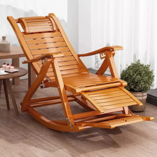 Bamboo Recliner Rocking Chair Armchair Foldable Garden Deck Chair Sun Lounger