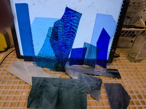 Stained glass pieces - stained, and