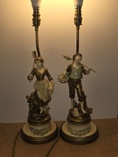 Large Pair Antique Art Nouveau Table Lamps by L & F Moreau