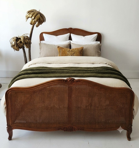 Antique french cane bed - cane,