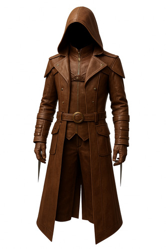 Brown leather creed hooded - brown,