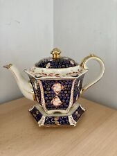 Sadler imari blue teapot hexagon 1624 with stand rare