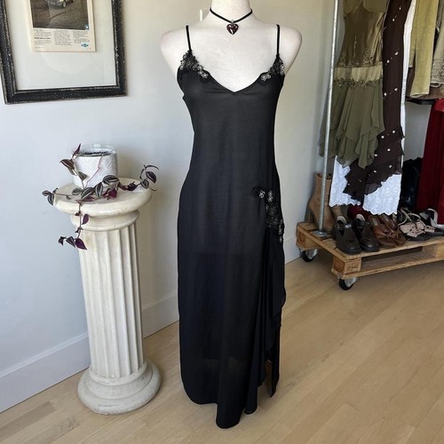 Black satin lace nightgown - satin,
