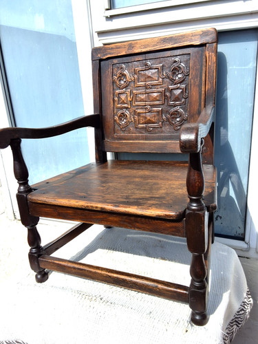 Antique oak low wainscot chair - antique,
