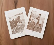 Pair of 1920s Beach Donkey Rides Girl On Pony Book Print Picture Lithographs