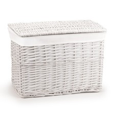 Medium White Wicker Storage Basket Trunk Chest Hamper Lidded With Cloth Linning
