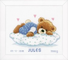 Vervaco Counted Cross Stitch Kit Birth Record Snoozing Teddy Bear