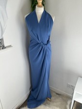 Virgos Lounge Blue Halter Maxi Dress evening gown long party wedding guest Uk 10