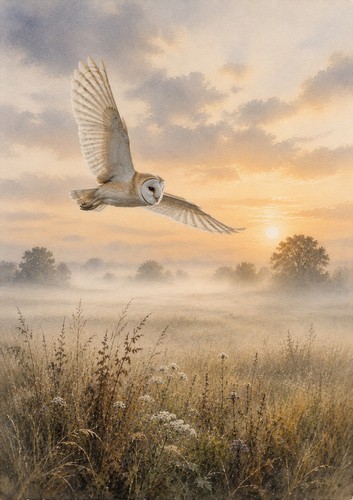 Barn owl wildlife art - barn, print
