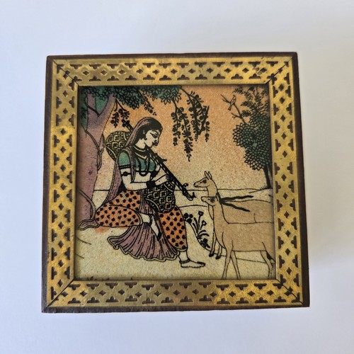 Vtg india wooden - brass, inlay