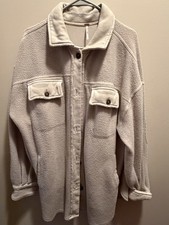Free People Womens Ruby Oversized Fleece Shirt Jacket Shacket Beige Size medium 