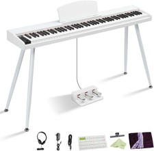 Glarry 88 Key Semi-Weighted Digital Piano Keyboard with Stand & 3 Pedal White