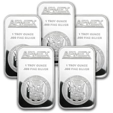 Lot of 5 Bars 1 oz Silver Bar
