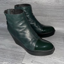 Marco Moreo Milano Designer Green Leather Wedge Ankle Boots Size IT39 UK6