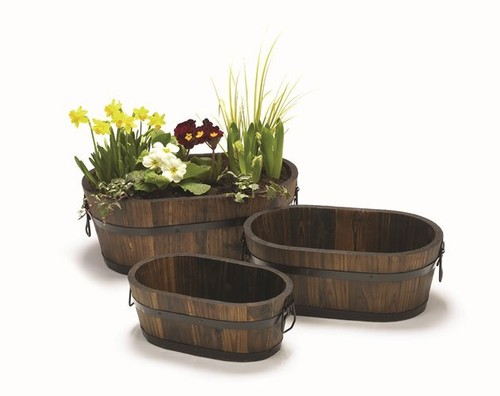 Garden planter wooden barrel - planter,