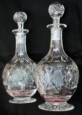 Pair Edinburgh Crystal Footed Hand-Made Decanters W/ Thistle Motif & Tie Numbers