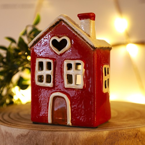 Red ceramic cottage heart - red,