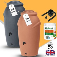 Water Butt Kit with Tap, Diverter & Bio Cleaner - Rain Water Collector Tank 210L