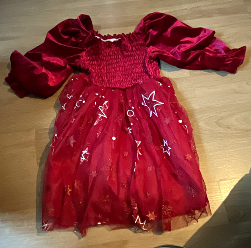 Girls red smocked puff - smocked,
