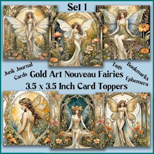 Gold art nouveau fairies - gold,