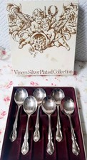 Vintage boxed set 6 Silver Plated Spoons VINERS Buckingham pattern. Soup / Fruit