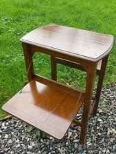 ANTIQUE TALL OAK HALL SIDE TABLE DUMB WAITER TWIN DROP DOWN SHELVES BRASS CHAINS