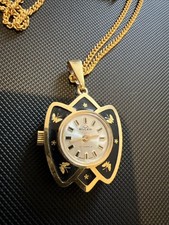 Vintage women BULER pendant watch Black Gold butterfly SWISS MADE Necklace