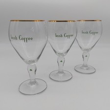 Vintage Irish Coffee Glass x3 Gold Coloured Rim Shamrock Stem 200ml 14.4cm