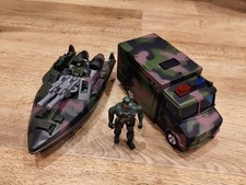 Army Vehicle Plastic Toy Set Speedboat and Truck With Two Figures 