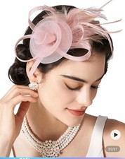 Ladies Net & Feather Looped Fascinator Wedding Races Prom On clip  & Headband
