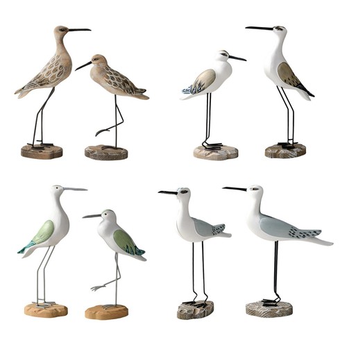 2pcs wooden seagull figurines - wooden,