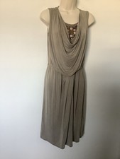 Max Mara Dress Size Medium, Taupe, Cowl Neck Sleeveless, Beaded Front