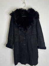 Vintage Engine Italy Black Shearling Coat Vera Pelle Genuine Leather Size M