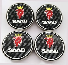 SAAB Carbon Centre Hub Caps. 63mm x 4 Set. ALLOY WHEELS  9-3 93 95 900 9-5 etc