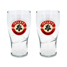 2 x Tetley’s Bitter Pint Glass Tulip Shape Brand New Man Cave Bar Pub Home