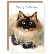 Happy Birthday Cute Ragdoll Cat Watercolor Birthday Card