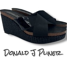 Donald J Pliner Bosna Black Criss-Cross Wedge Slide Sandals Platform Womens 7